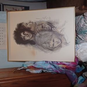 Jim Morrison & The Doors, "Looking Back" Circa 1970, big litho print of charcoal
